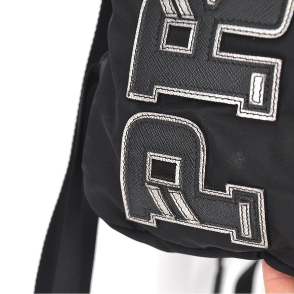 PRADA Embroidered Logo Applique Nylon Backpack In Black Travel - Picture 6 of 15